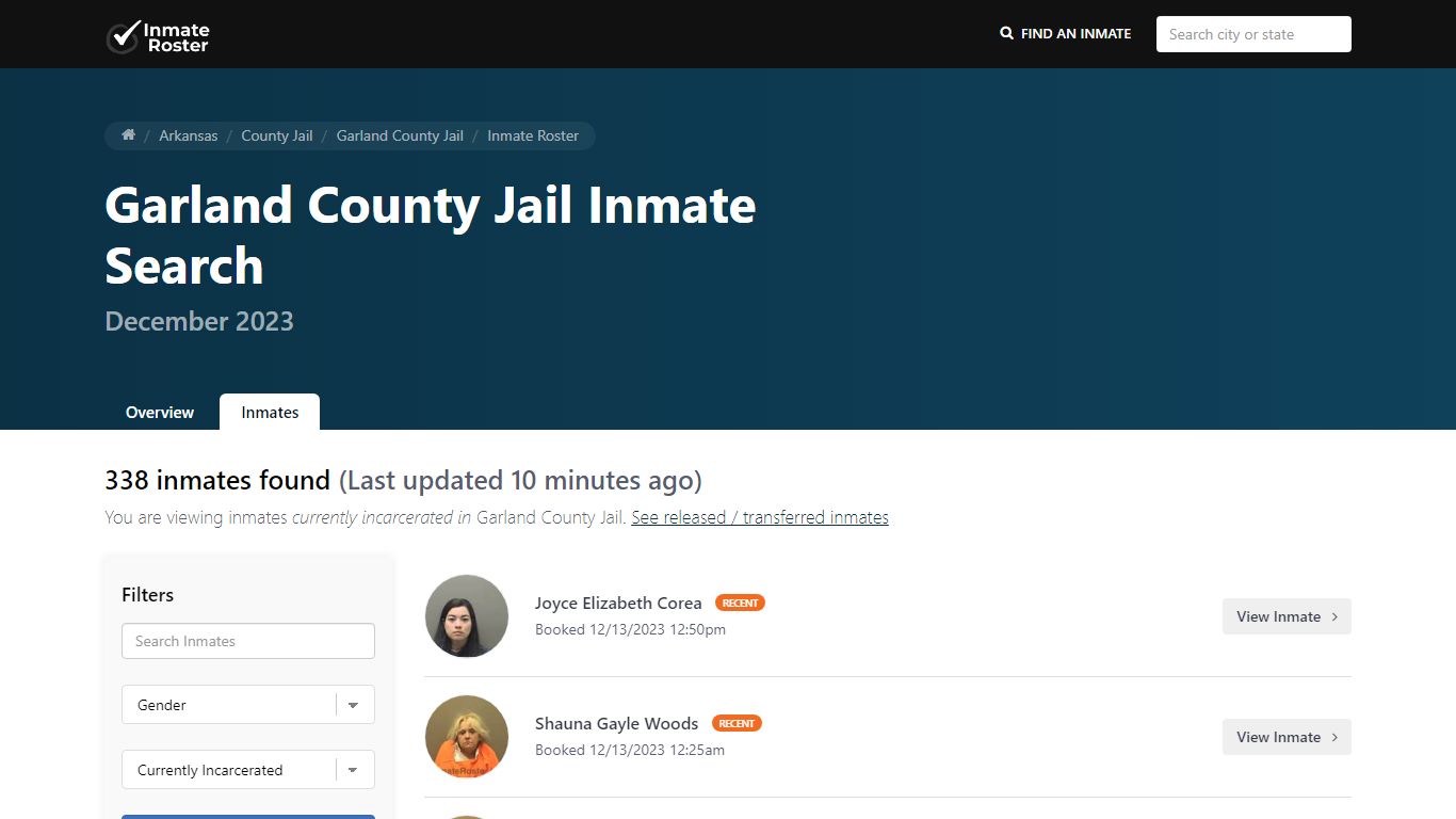 Current Inmate Roster for Today | Garland County Jail